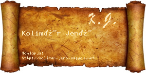 Kolimár Jenő névjegykártya
